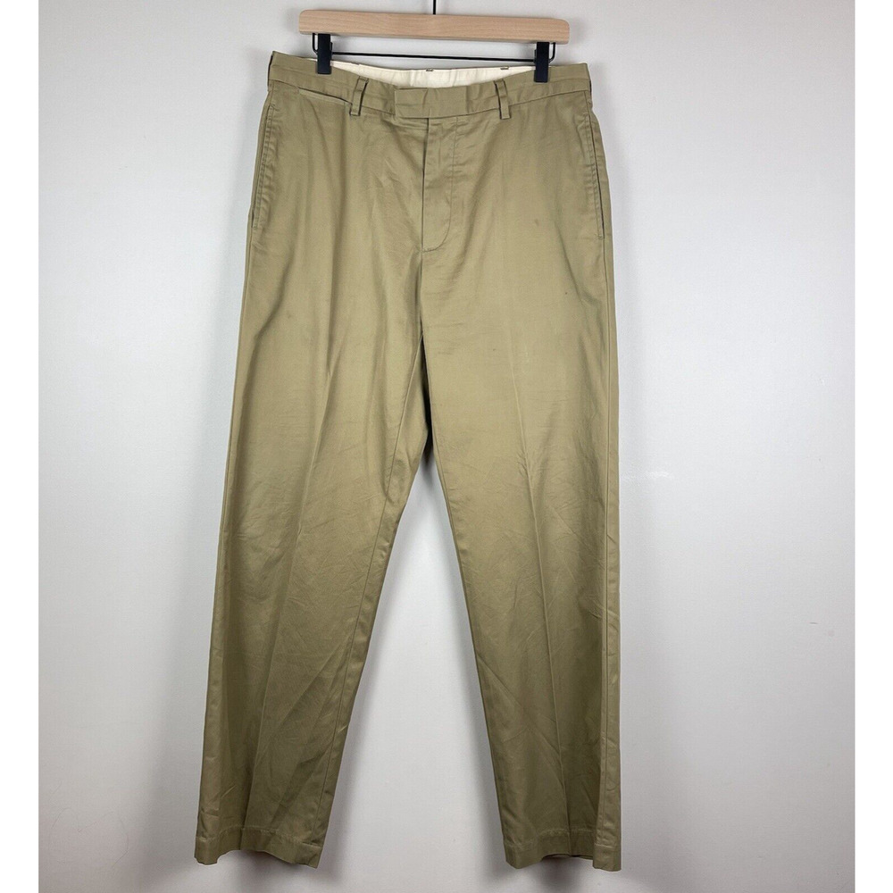 Brooks Brothers Mens Chino Pants 34x32 Tan Cotton Pleated Workwear Office Career